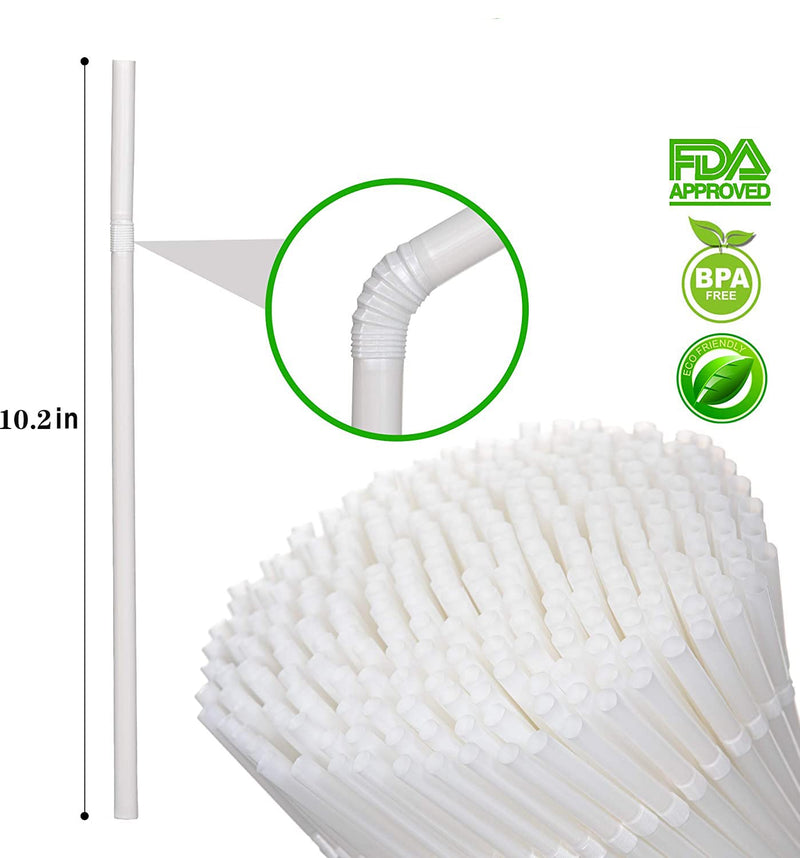 [Australia] - 200 PCS White Straws 100% Plant-Based Compostable Straws - 260mm Long Plasticless Biodegradable Flexible Drinking Straws - Durable for Hot & Cold Drinks 