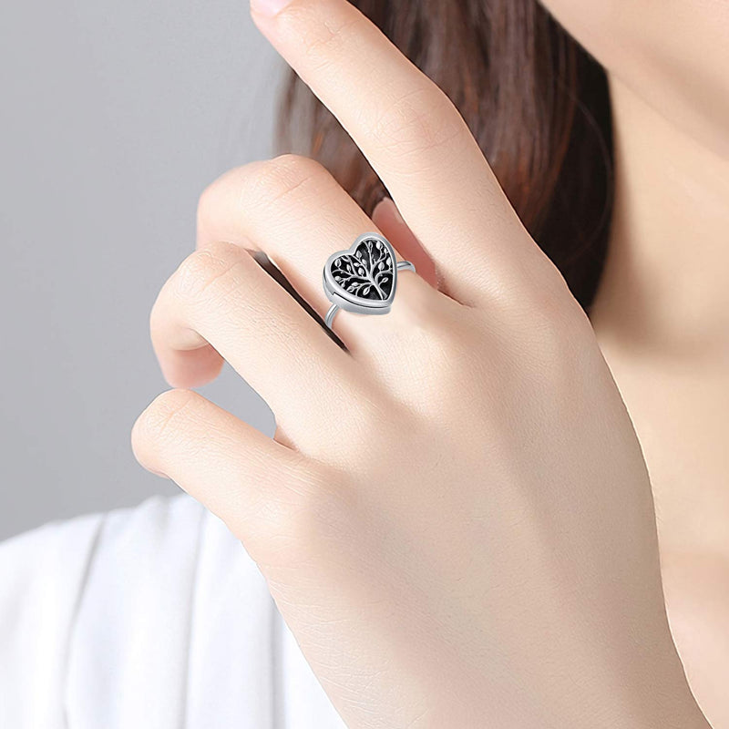 [Australia] - LONAGO Tree of Life Ring for Ashes Cremation Keepsake Heart Tree Ring Hold Picture Memorial Ashes Ring heart size 6 sterling-silver 