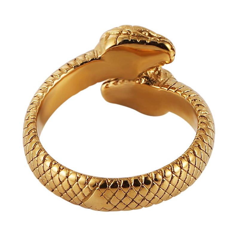 [Australia] - HZMAN Gothic Jewelry Retro Double Snake Head Loop Fashion Animal Personality Stainless Steel Ring Gold 6 