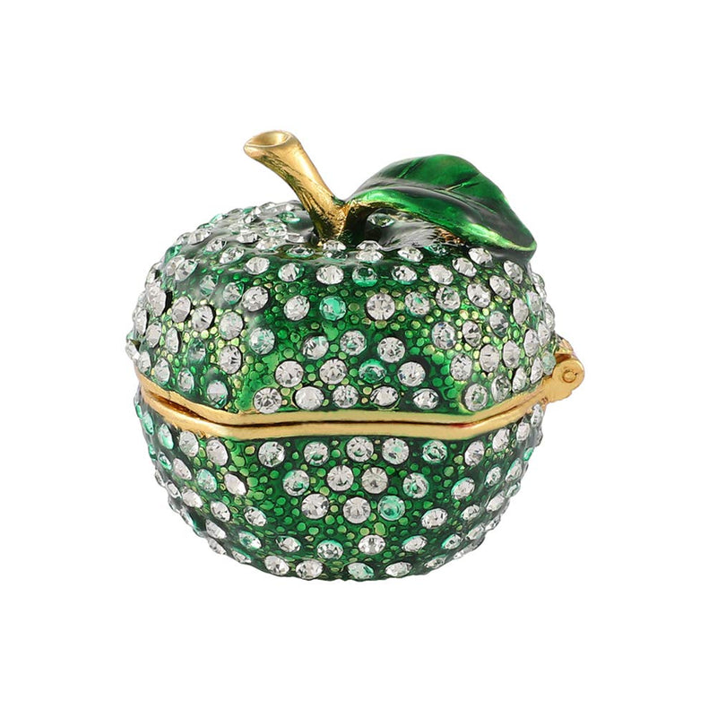 [Australia] - Furuida Green Lucky Apple Trinket Boxes Hinged Hand-painted Diamond Little Jewelry Box Fruit Ornaments Craft Gift Room Decor for Women Girls 