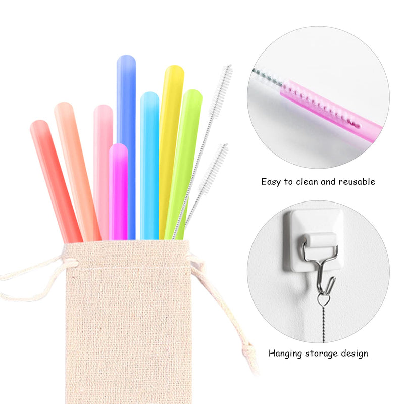 [Australia] - 8 Straws with 2 Straw Cleaning Brushes, 1 Storage Bag, Bubble Tea Straws, Reusable, Thick Plastic Straws for Smoothie Cups, Cocktails 
