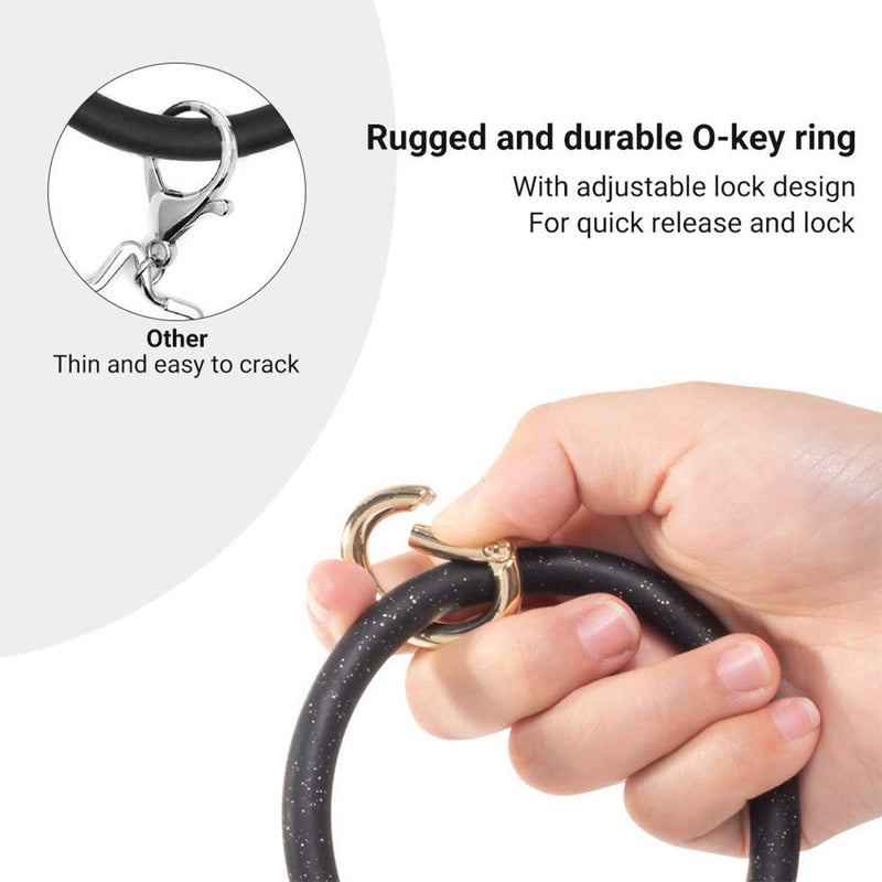 [Australia] - AnnabelZ Keychain Bracelet Wristlet Bangle Silicone Key Holder Round Keyring Tassel Key Ring Chain for Women Girls Black 