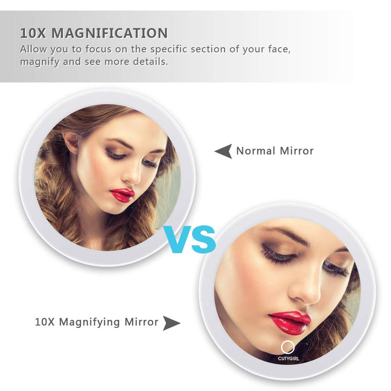 [Australia] - 10X Magnifying Mirror with Light Makeup Mirror with Lights LED Lighted Makeup Mirror Vanity Mirror with Lights Flexible Gooseneck Mirror with Lights with Powerful Suction Cup White 