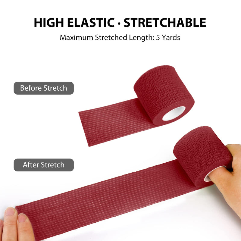 [Australia] - FriCARE Nonwoven Self-Adhesive Bandage, Self-Adherent Cohesive First Aid Medical Wrap, Elastic Athletic/Vet Tape for Wrist 2 Inches Wide 2 Inch x 5 Yards Burgundy 
