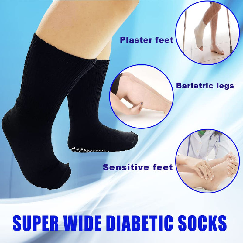 [Australia] - 2 Pairs of Extra Wide Diabetic Socks for Swollen Feet-Non Slip Cast Socks-Ideal for Edema Feet, Socks for Lymphedema, No Obstruction of Circulation, Mens and Womens-Black 