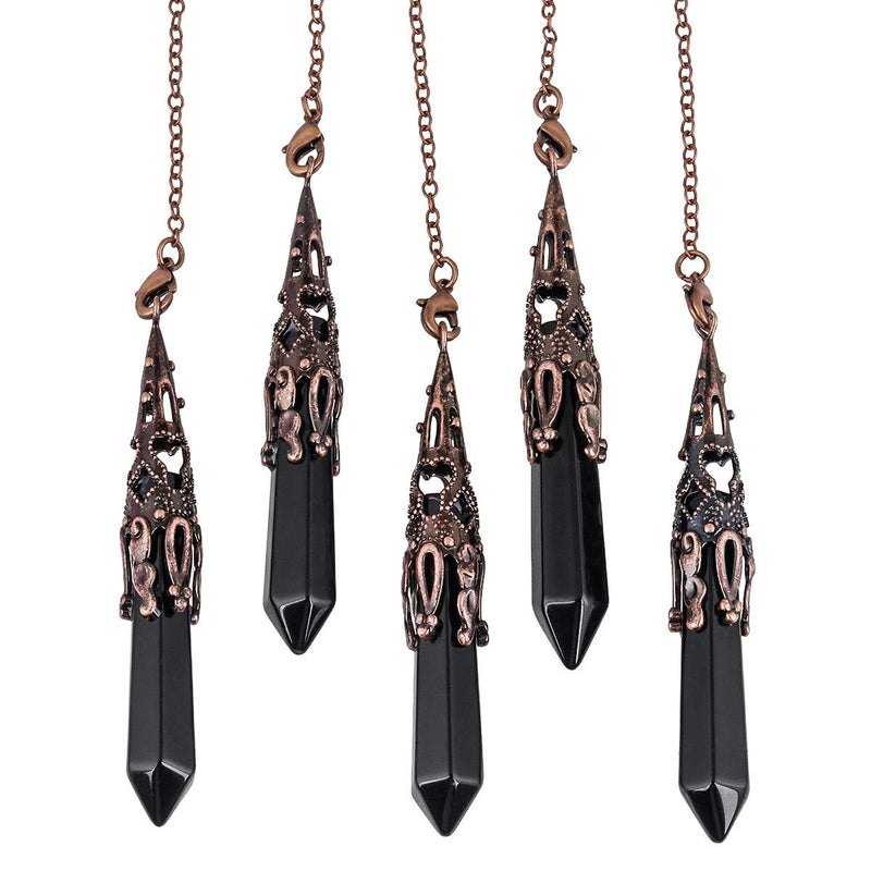 [Australia] - Nupuyai Vintage Obsidian Crystal Point Dowsing Pendulum for Healing Divination Scrying, Hexagonal Gemstone Pendant Pendulum with Chain 02-black/Obsidian 