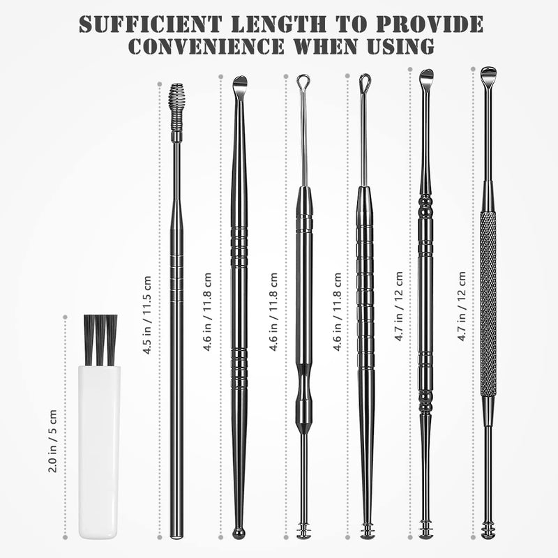 [Australia] - Ear Wax Removal Tools Kit: Earwax Pick Cleaning Remover Set Stainless Steel 6 in 1 Ear Spoon Curette with a Cleaner Brush and Protective Padded Box Classic Black 