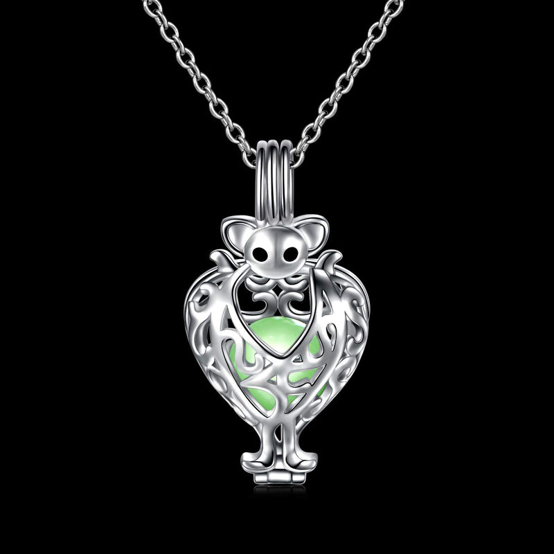 [Australia] - 925 Sterling Silver Luminous Necklace Glowing in The Dark Locket Necklace Jewelry for Women Men Girlfriend Daughter Gift A-Bat 
