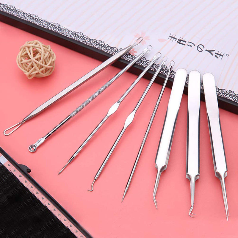 [Australia] - 8 Pcs Stainless Steel Blackhead Remover Pimple Extractor Tool Kit with Metal Case for Pimples, Blackheads, Zit Removing for Face Nose 