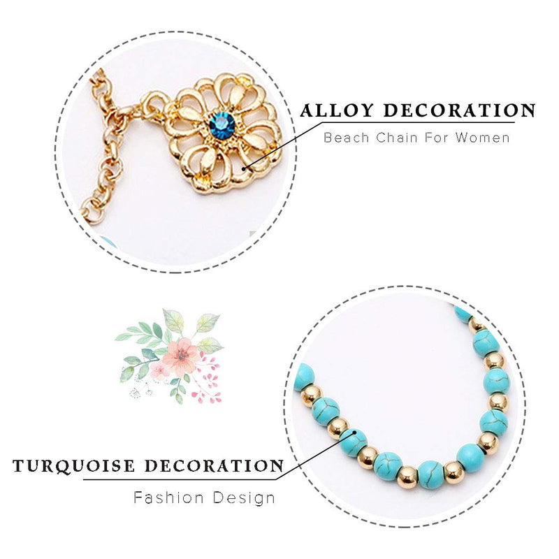 [Australia] - Asooll Gold Vintage Turquoise Anklet Flower Totem Anklet Multi-layered Foot Chain Jewelry for Women and Girls 