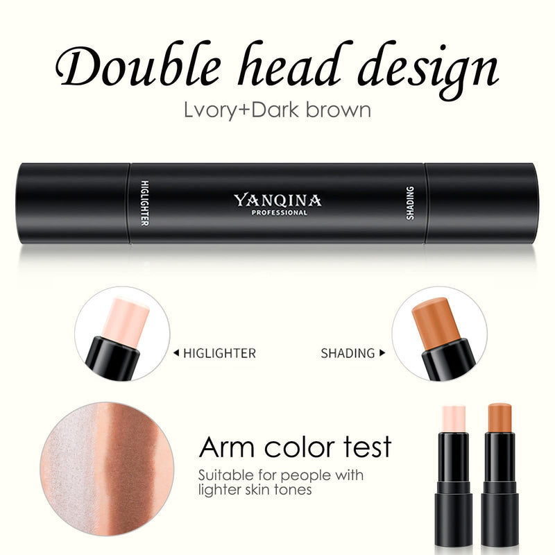 [Australia] - Contour Stick, Highlight Stick, Dual-ended Highlight and Contour Stick, 2 in 1 Body Face Highlighter and Shading Make Up Sticks Foundation Cream (#01(Lvory and Dark Brown)) 