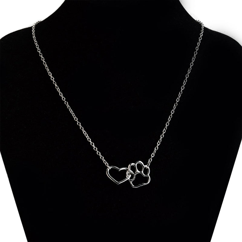 [Australia] - MIXIA Cat Dog Puppy Paw Print Stamped Pet Memorial Pendant Necklace Love Heart Necklace Jewelry silver 