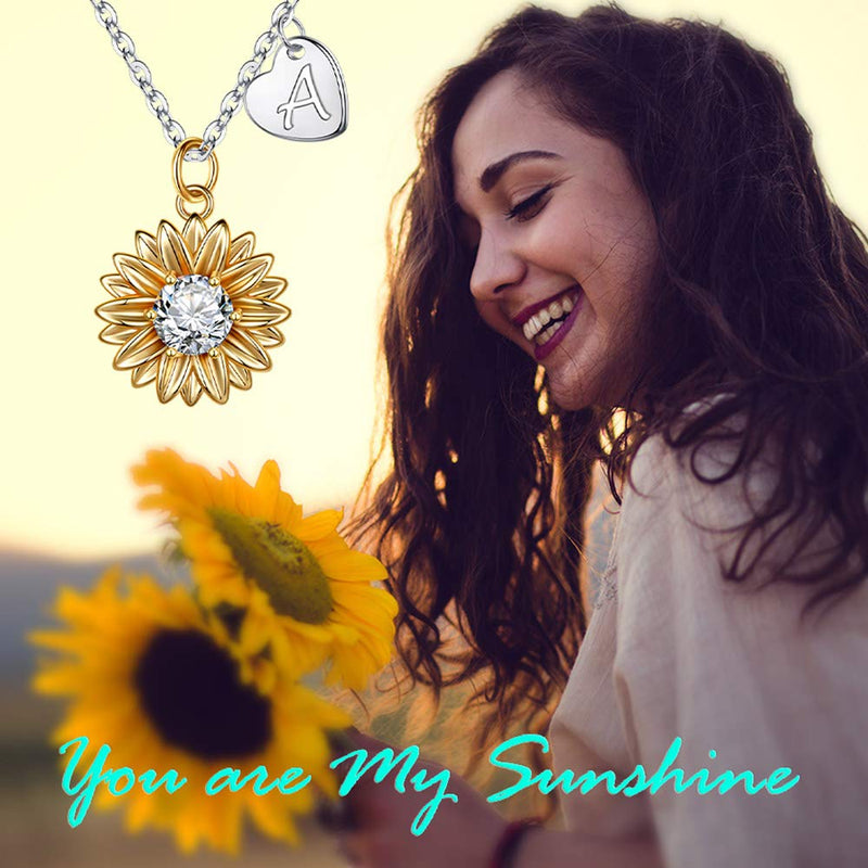 [Australia] - MONOZO Initial Sunflower Necklace for Women Girls, 14k Gold Plated Sunflower Necklace Pendant CZ Heart Letter Initial Necklace You are My Sunshine Gifts Sunflower Jewelry for Girls J 