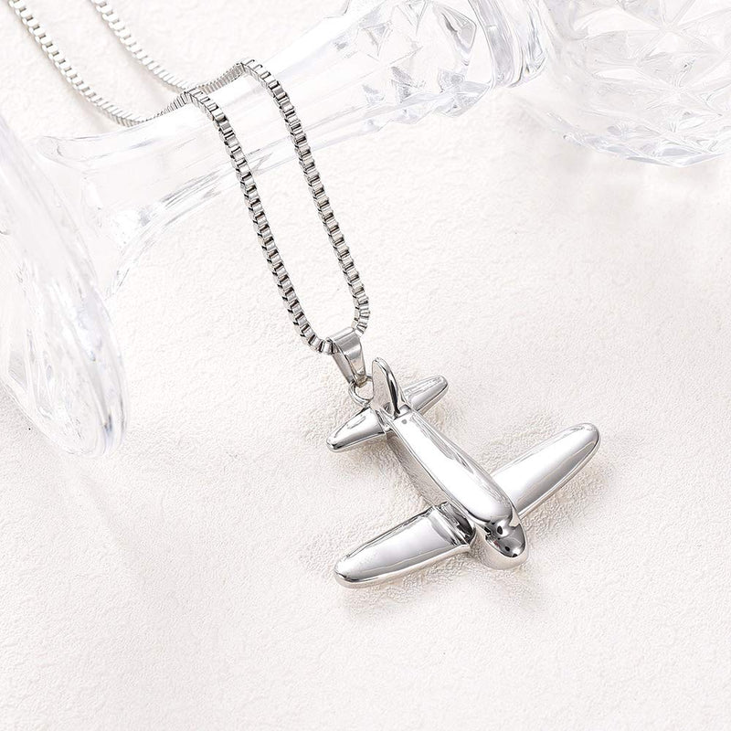 [Australia] - XSMZB Airplane Pendant Cremation Jewelry for Ashes Stainless Steel Memorial Keepsake Urn Necklace Silver 