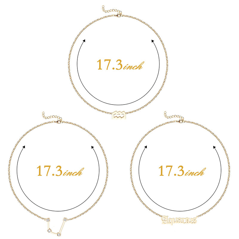 [Australia] - 3Pcs Zodiac Gold Layered Necklaces for Women, 12 Constellation Retro Gold Plated Pendant Necklace with Astrology Old English Zodiac Sign Necklace for Girls Birthday,Anniversary,Valentine's Day,Mother's Day Jewelry Gift Aquarius-Gold 