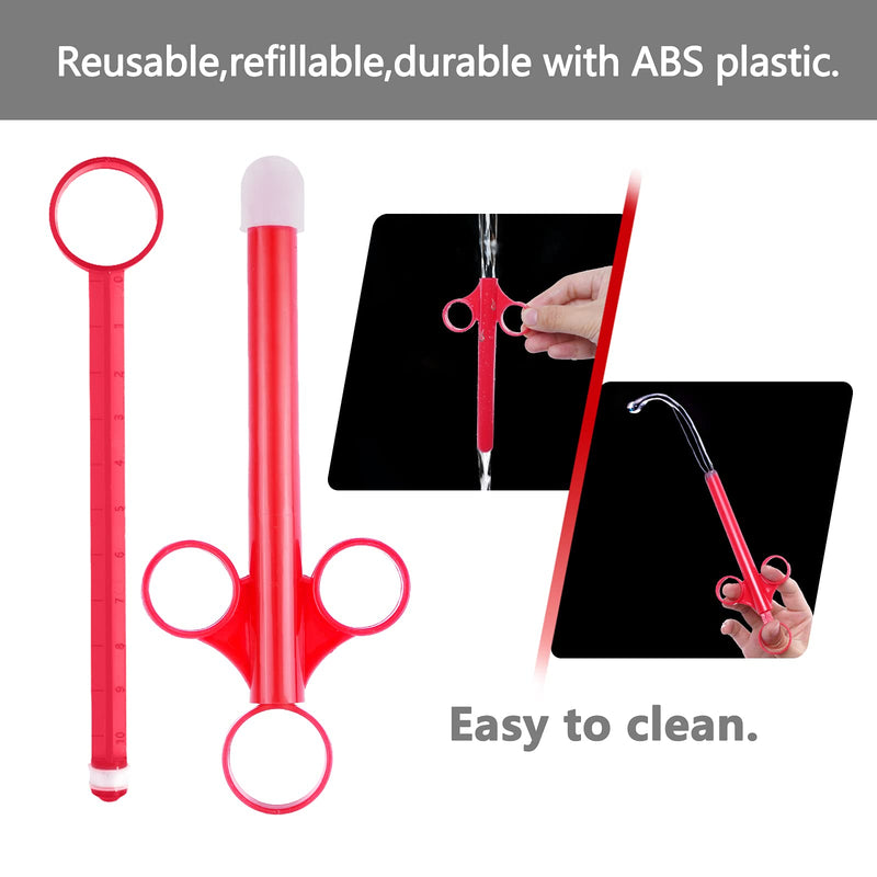 [Australia] - ANGCURE Lube Applicator Syringes, Lubricant Tube Shooter with Smooth Rounded Cap for Men, Women & Couples, Reusable, Easy Use & Clean [10ml Scales][Red & White] 