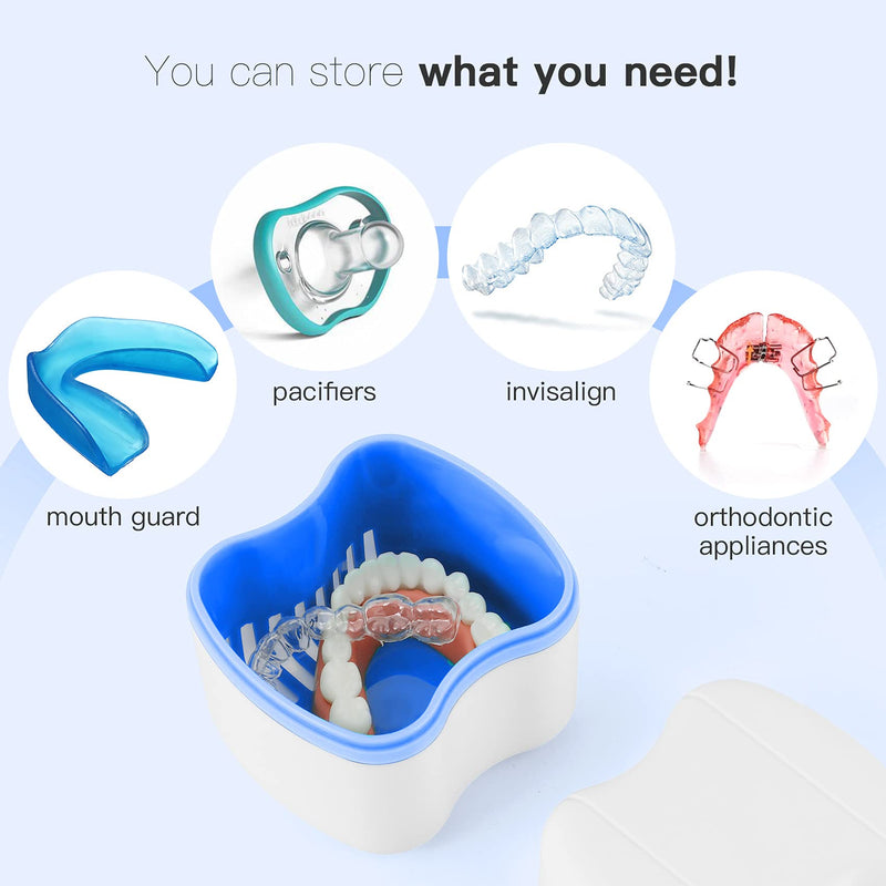 [Australia] - Annhua Denture Boxes with Flushable Basket，Dental Retainer Case Denture Storage Container for Soaking and Cleaning Dentures, Home & Travel Use（Blue) Blue 