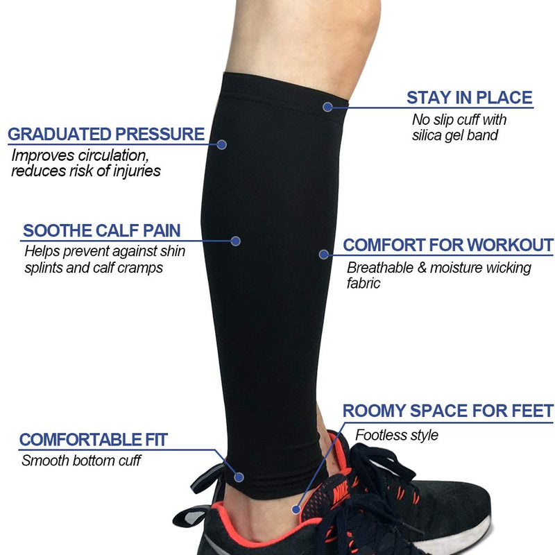 [Australia] - Beister 1 Pair Calf Compression Sleeves for Women & Men, Footless Shin Splint Leg Support Socks for Pain Relief, Recovery, Running, Travel, Cycling Nurse Black XL 