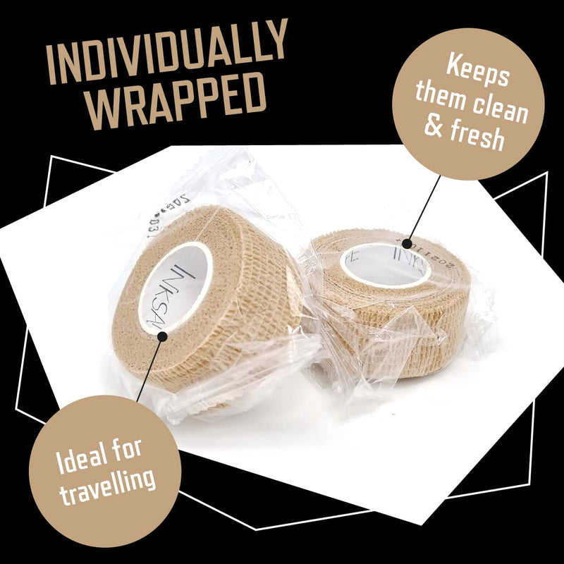 [Australia] - Inksafe Tan Self Adherent Cohesive Bandages 2.5cm x 4.5m Box of 12 - Uses Include Vet Wrap, Tape for Wrist and Ankle Sprains, Finger and Thumb Tape, 