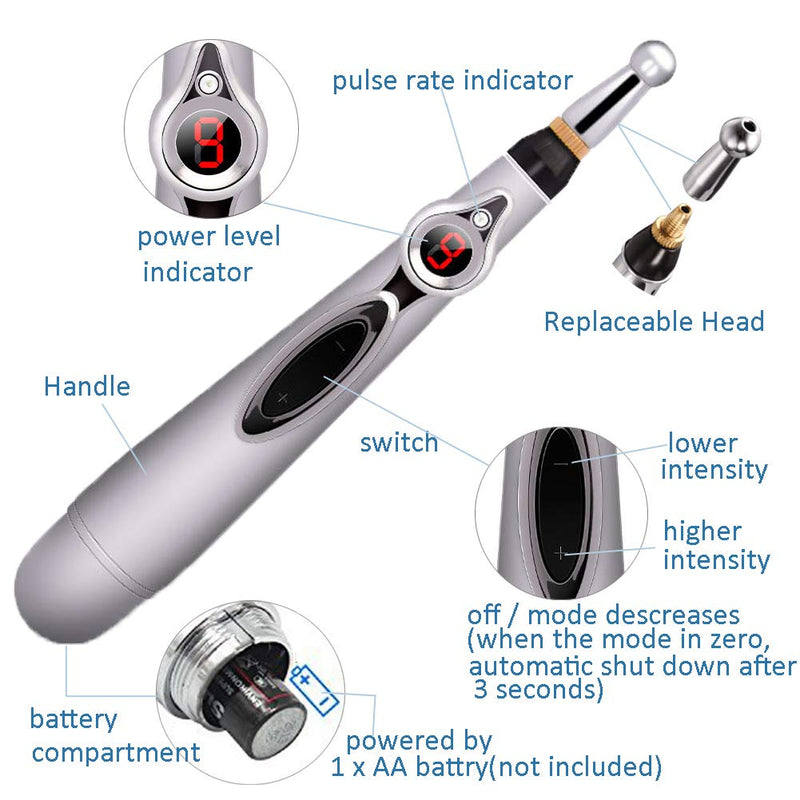 [Australia] - Electronic Acupuncture Pen with 3 Different Heads, Electric Meridian Energy Body Massager Pain Relief Therapy Instrument 