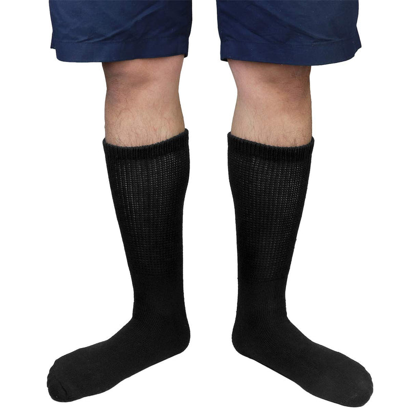 [Australia] - Falari 3-Pack Physicians Approved Diabetic Socks Cotton Non-Binding Loose Fit Top Help Blood Circulation 9-11 Crew Length - Black 