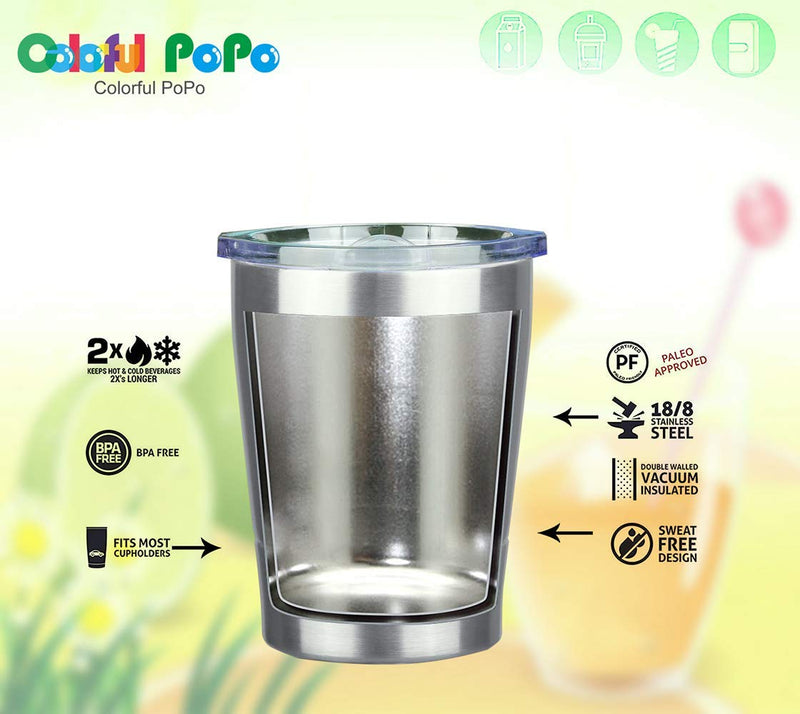 [Australia] - Colorful PoPo Kids Stainless Steel Cup Lovely Small Rambler Tumbler Sippy Cup with Lid and Silicone Straw, 8.5 OZ (1, Natural Color) 8.5 Fluid Ounces 