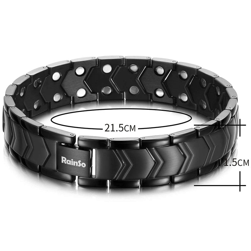 [Australia] - RainSo Mens Titanium Steel Double Row Strength Magnetic Wristbands Bracelet with 3500 Gauss with Gift Box(BLACK) 