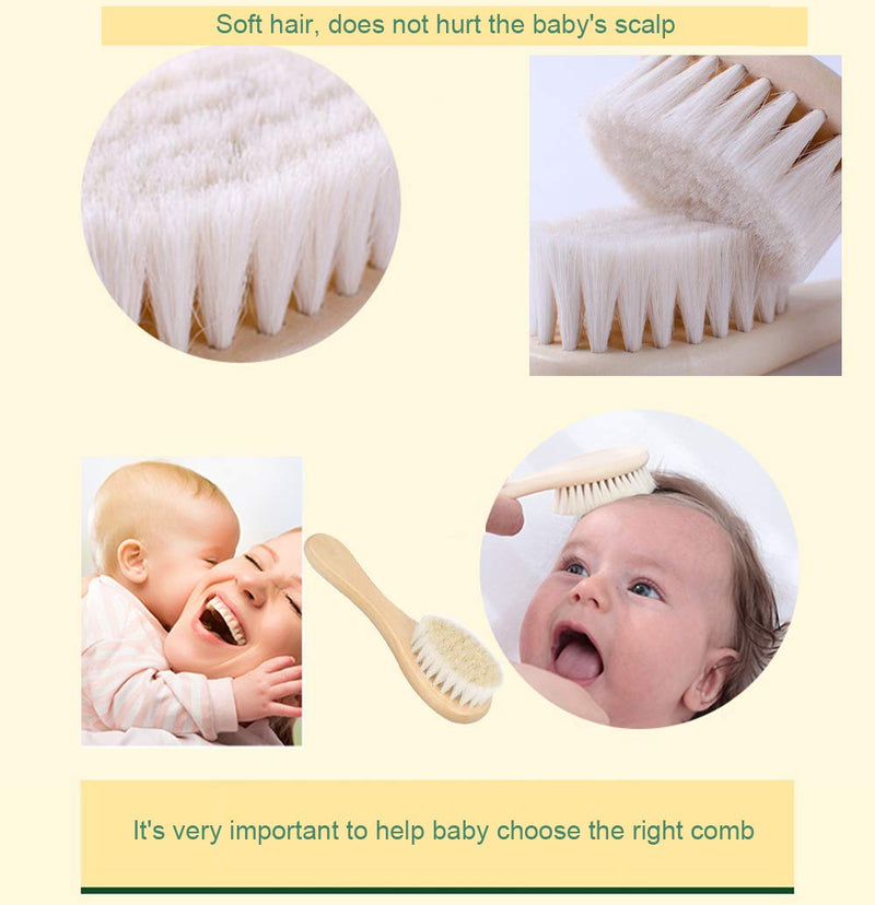 [Australia] - Mocarheri 3 Piece Baby Hair Brush & Comb Set, Goat Bristles Brush and Silicone Hair Massage Brush for Cradle Cap Treatment Wood Bristle Brush for Newborns and Toddlers 