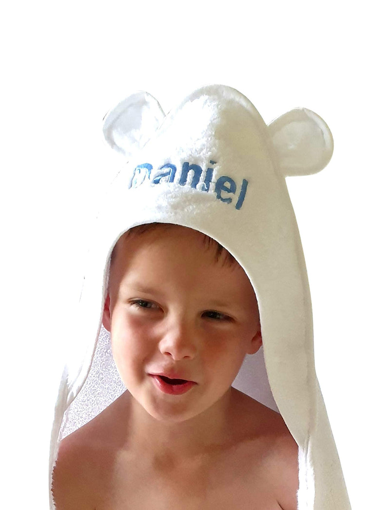 [Australia] - Personalised Baby Hooded Towel Newborn - White Newborn Baby Towel with Teddy Ears by Hoolaroo | Newborn Baby Gift Towels with Hood Large Soft New Baby Gift Girl Boy Pink or Blue Cotton 