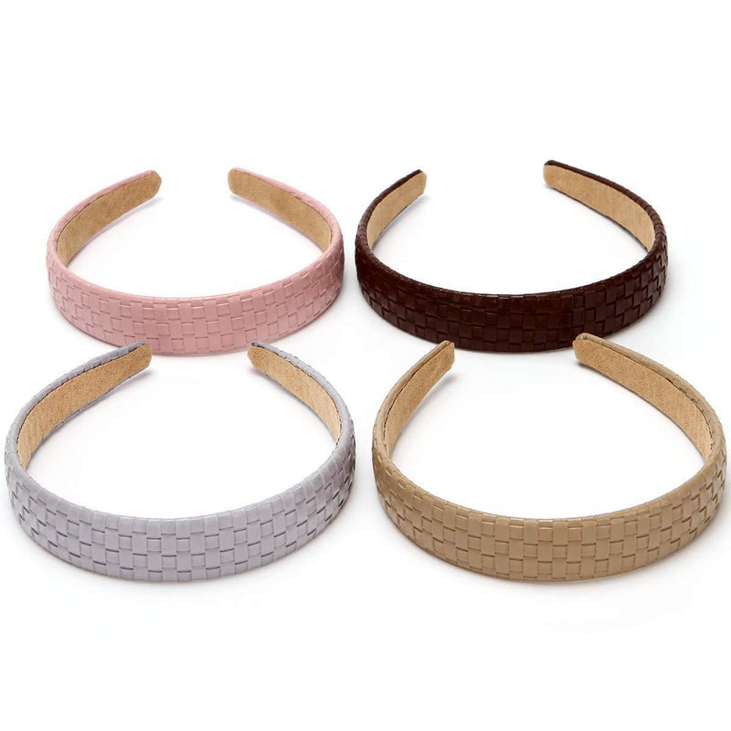 [Australia] - LONEEDY 4PCS Checked Leather Wide Hard Headband Padded Headband Non-slip Fashion Hairband for Girls and Women (Weave(Pink+Gray+Beige+Dark brown)) Weave(Pink+Gray+Beige+Dark brown) 