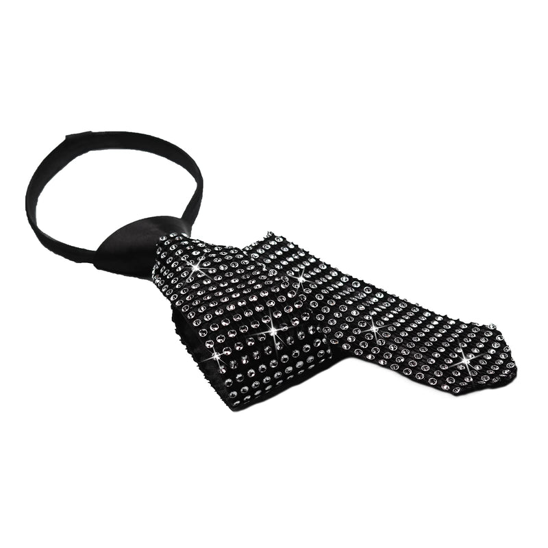 [Australia] - FFtto Rhinestone Necktie for Kids Shine Sequin Tie for kids Cosplay Show Adjustable Tie Black 