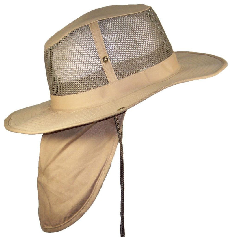 [Australia] - Tropic Hats Summer Wide Brim Mesh Safari/Outback W/Neck Flap & Snap Up Sides 3X-Large Khaki 