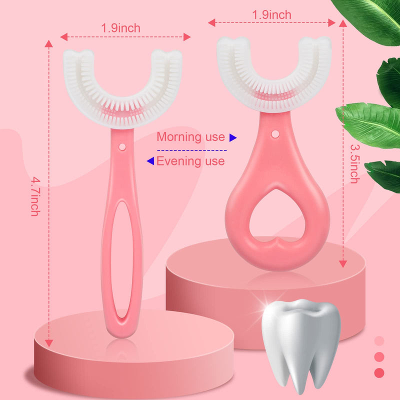 [Australia] - 2pcs Kids U Shaped Toothbrush, Food Grade Soft Silicone Toothbrush Head Tooth Cleaning, 360° Oral Teeth Care Kids Toothbrushes, Whole Mouth Baby Toothbrush, 2-12 Years Old (Pink) Pink 