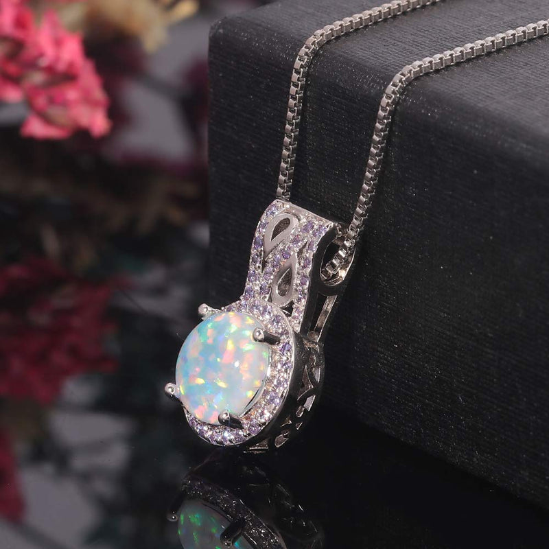 [Australia] - CiNily 14K White Gold Plated White Fire Opal Zircon Pendant Necklace for Women Girls Opal Jewelry Gift white+purple 