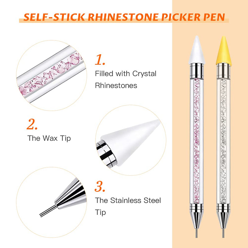 [Australia] - Vikerer 2 Pack Rhinestone Picker, Diamond Painting Dotting Pen Dual-end Rhinestones Pickup Tool for Nail Gems Stones Crystals DIY Nail Art Crafts with 2 Extra Tips and 1X Tweezer White Pink 