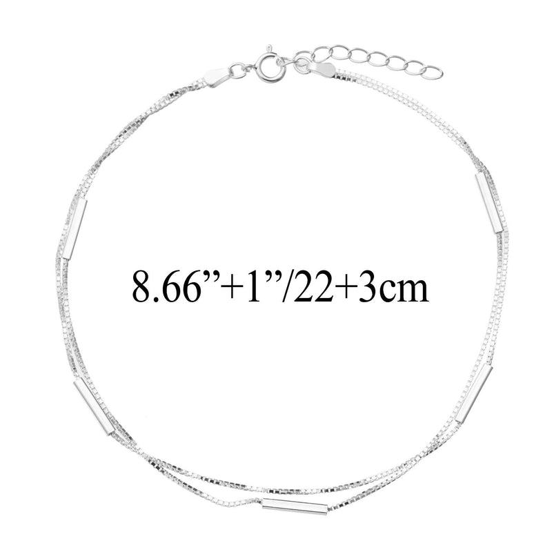 [Australia] - kelistom 925 Sterling Silver Ankle Bracelets for Women Teen Girls, Satellite, Infinity, Star, Heart, Beaded, Round, Layered Minimalist Anklet Foot Jewelry with Extension A-two layers chain 