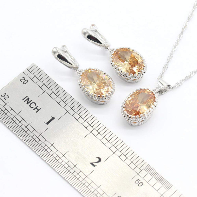 [Australia] - Aixili Oval Champagne Orange Cubic Zirconia Jewelry Set for Women with Bracelet Necklace Pendant Earring Ring Wedding Party Fashion Jewelry 7 