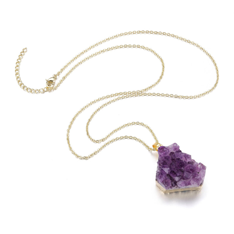 [Australia] - CrystalTears Amethyst Healing Crystal Necklace Natural Raw Amethyst Quartz Crystal Cluster Stone Pendant Necklace for Women Girls Christmas Mother's Day Gift #2 