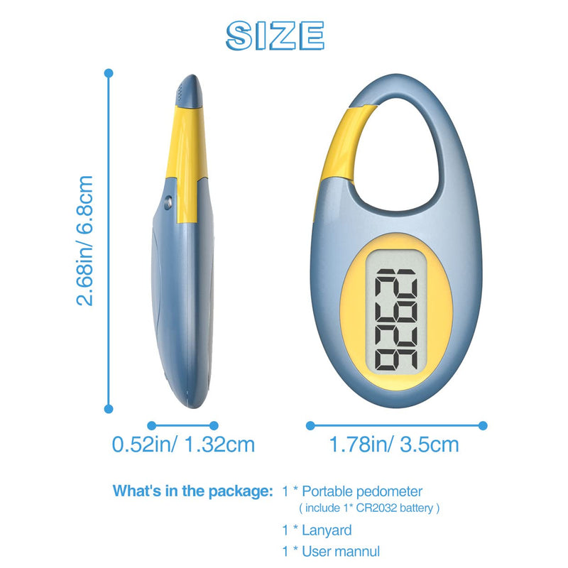 [Australia] - Simple 3D Step Counter, Walking Pedometer, Steps Tracker with Neck Lanyard / Carabiner for Men Women Teens Adults Seniors (Silver-White) Blue 