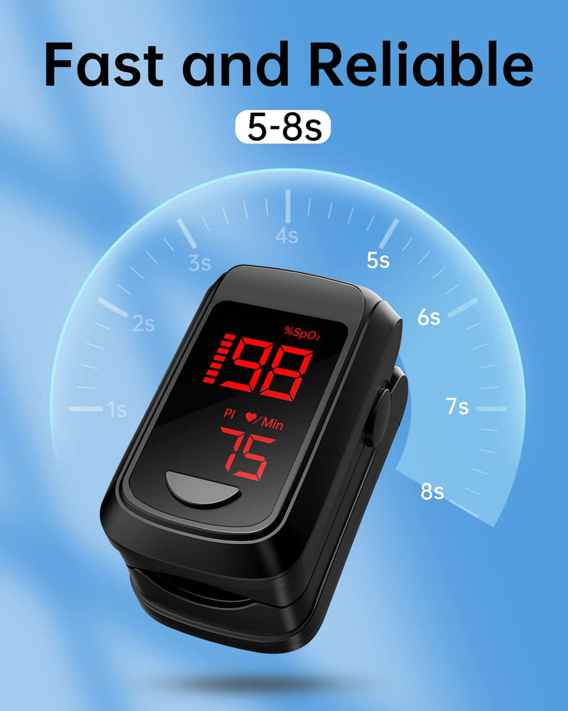 [Australia] - Fingertip Pulse Oximeter- Mini Oximeter Oxygen Saturation Monitor for SpO2/Heart Rate/PI, with Auto Graph Display/Alarm/Dedicated App, Compatible with iOS&Android Black 