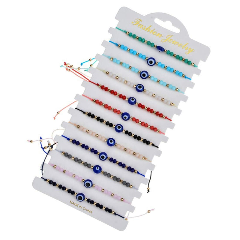 [Australia] - 12 Pcs Colorful Evil Eye Beaded Bracelets Handmade Braided String Good Luck Nazar Amulet Bangle Lucky Turkish Religious Symbol Jewelry Deep Blue 