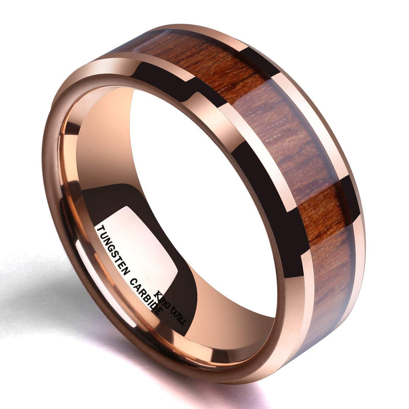 [Australia] - King Will Nature Koa Wood Inlay Tungsten Carbide Wedding Ring 8mm Rose Gold/Blue/Black/Silver High Polished Comfort Fit 6 