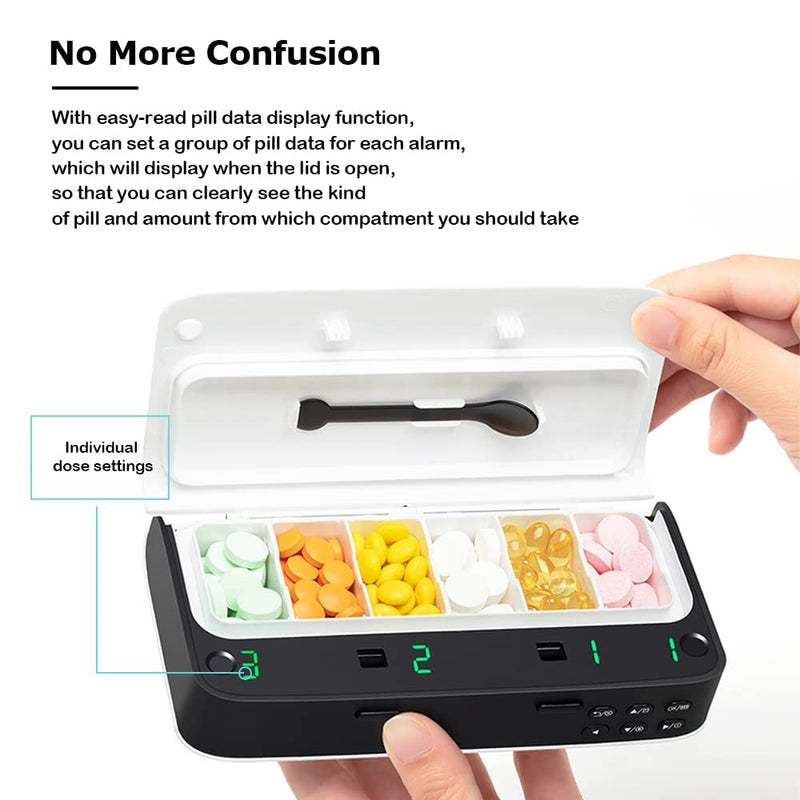 [Australia] - Pill Dispenser with Alarm, Daily Medicine Pill Organizer with up to 7 Alarms A Day,Smart Pill Box 6 Compartments, Pill Reminder for Elderly,Blue Blue 