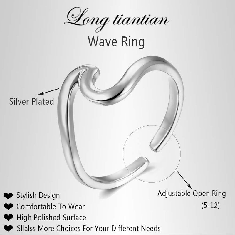 [Australia] - Long tiantian 3 Pcs Simple Adjustable Rings Set for Women Love Knot Arrow Wave Ring Sets Christmas Jewelry Gift for Teen Girls Size 5-12 3pcs-Arrow+Kont+Wave Silver 