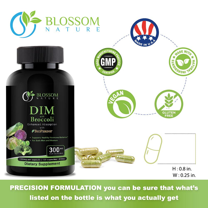 [Australia] - DIM Supplement 300mg with Broccoli 200mg BioPerine 10mg-Hormone and Estrogen Balance for Women & Men,Menopause Relief,PCOS & PMS Support,Hormonal Acne Treatment-120 Caps,Diindolylmethane 150mg per Cap 
