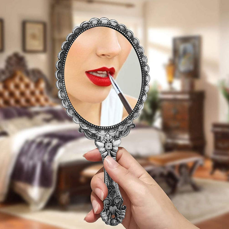 [Australia] - Minkissy Vintage Handheld Mirror Makeup Mirror Oval Embossed Flower Vanity Mirror Antique Travel Personal Cosmetic Mirror 