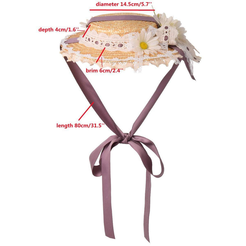 [Australia] - Girls Women Tea Party Sun Hat Lolita Lace Ribbons Straw Hats (Purple) (Light green) Purple 