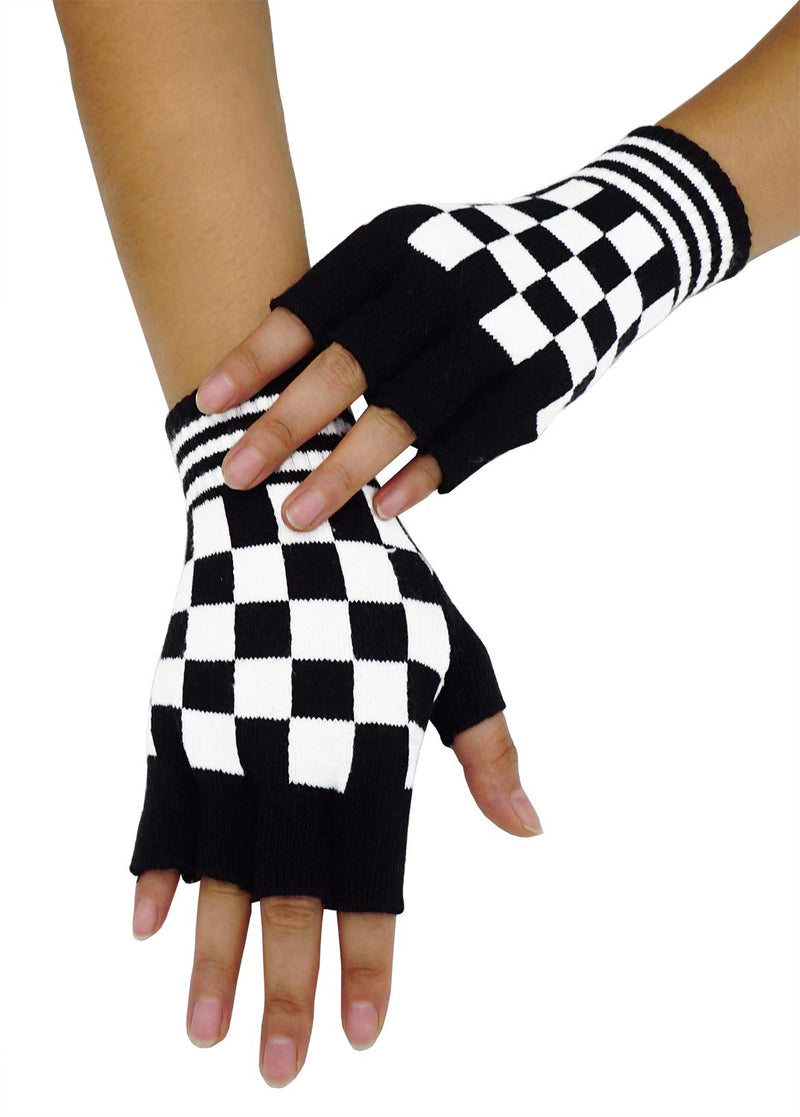 [Australia] - Unisex Stretchy Fingerless Hand Warmer Skeleton Gloves Black White 