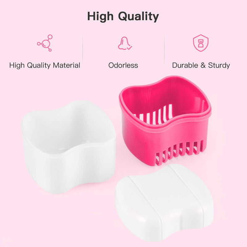 [Australia] - Annhua Dental Retainer Case with Flushable Basket，Denture Boxes Denture Storage Container for Soaking and Cleaning Dentures, Home & Travel Use（Pink) Pink 