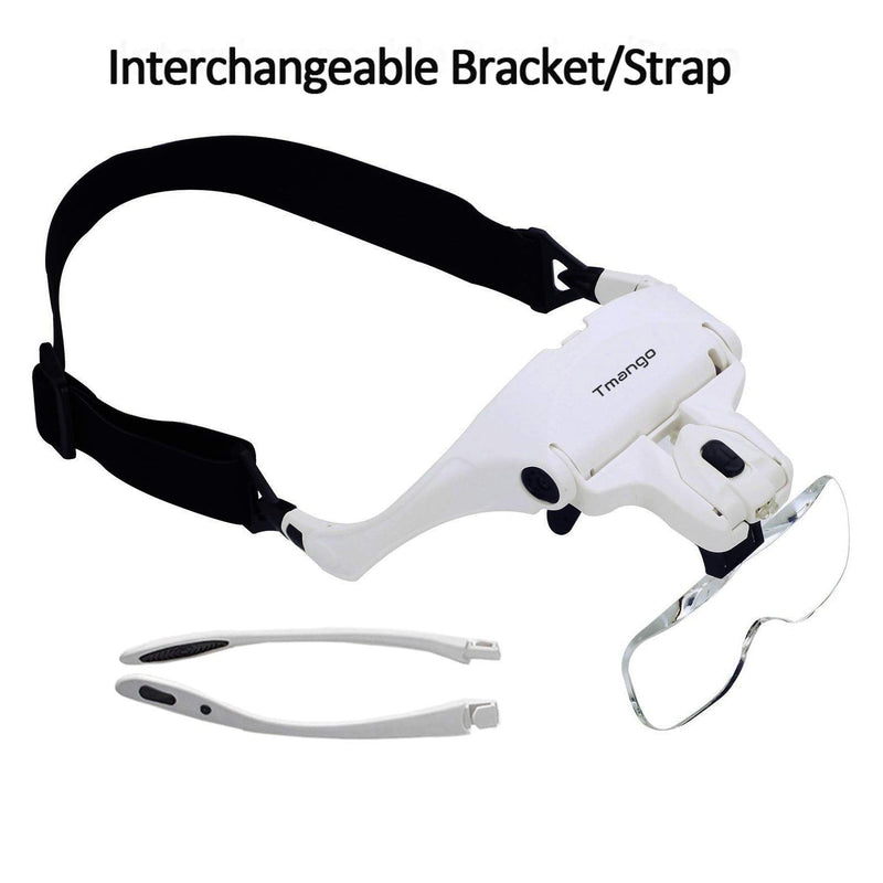 [Australia] - TMANGO Head Mount Magnifier with Lights, Magnifying Headset Glasses for Close Up Work, Watch, Cross-Stitch, Jewelry, Embroidery, Arts & Crafts or Reading Aid with Headband 